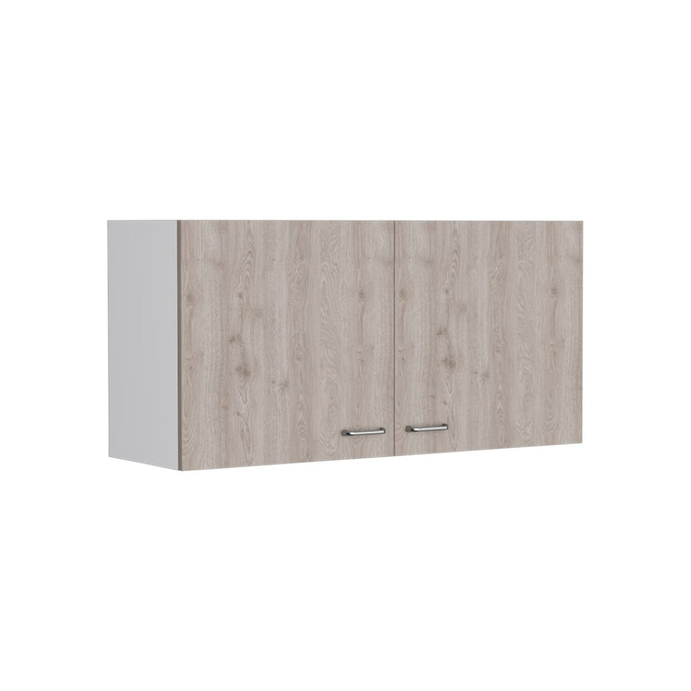 English Elm Wall Cabinet Toran - Sleek Two-Shelf Design In White & Light Gray For Modern Storage Solutions B092123088-GIGA