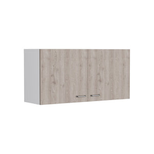 English Elm Wall Cabinet Toran - Sleek Two-Shelf Design In White & Light Gray For Modern Storage Solutions B092123088-GIGA