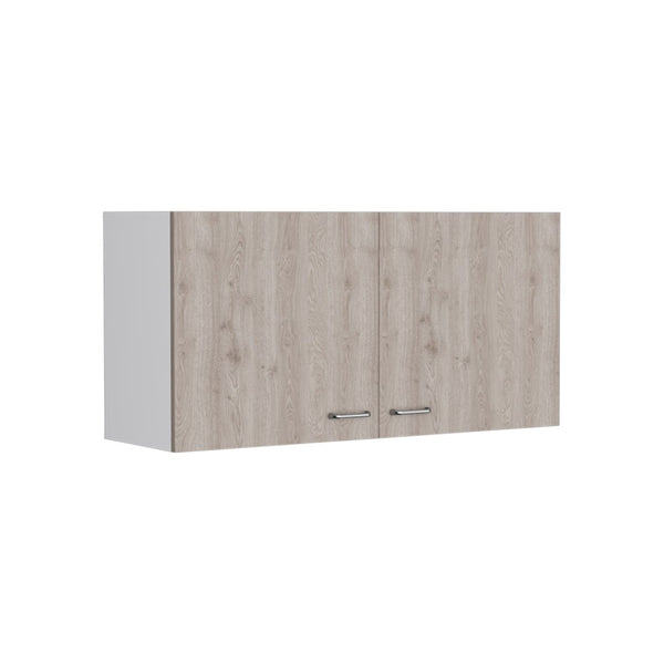 English Elm Wall Cabinet Toran - Sleek Two-Shelf Design In White & Light Gray For Modern Storage Solutions B092123088-GIGA