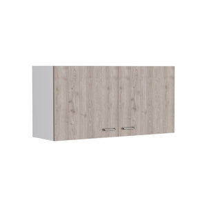 English Elm Wall Cabinet Toran, Two Shelves, Double Door, White / Light Gray Finish