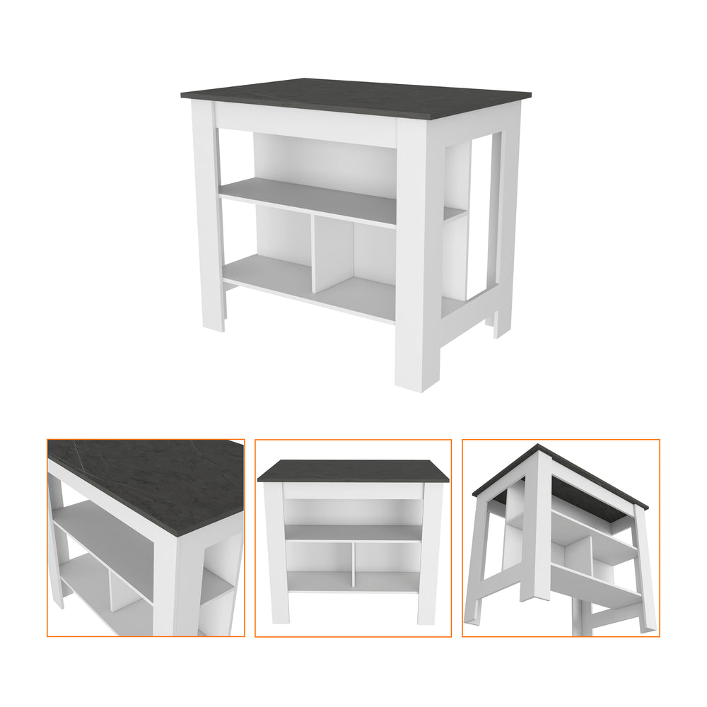 English Elm Kitchen Island Dozza - Stylish Two-Tone Design With Three Shelves For Modern Meal Prep And Storage B092122911