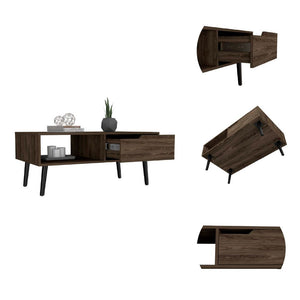 English Elm Coffee Bull Coffee Table with Drawer & Open Shelf, Dark Walnut Finish, Spacious Top & Storage Elegance B092122874