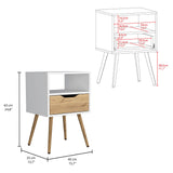 English Elm Nightstand Fugaz, Open Shelf, Single Drawer, White / Light Oak Finish