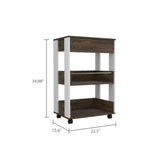 English Elm Kitchen Cart Coron With Drawer, Three-Tier Shelves and Casters, White / Dark Walnut Finish