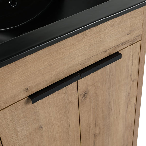 English Elm 24" Freestanding Bathroom Vanity with Black Ceramic Sink, Eco Plywood, Soft-Close Doors & Shelf W999S00102