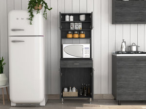 English Elm Pantry Piacenza multifunctional kitchen cabinet with microwave space, drawer, shelves for organized storage Gray B092123092