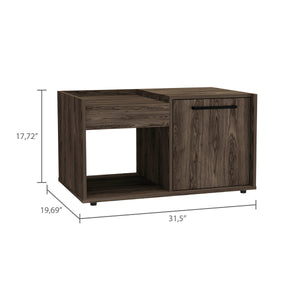 English Elm Coffee Table Dext, Single Door Cabinet, One Open Shelf, Dark Walnut Finish