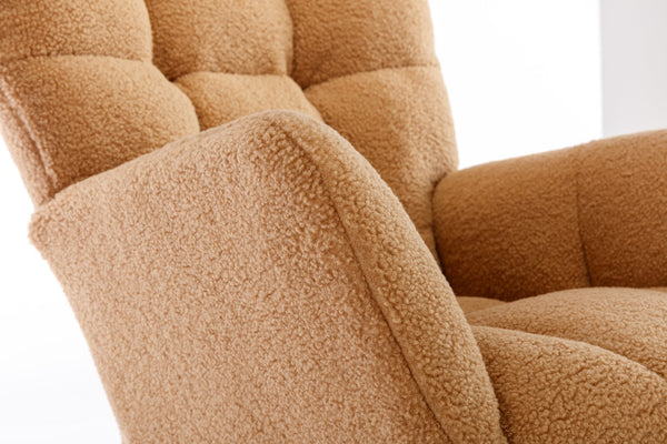 English Elm 050-teddy Fabric Glider Rocking Chair Plush Nursery Accent Seat with Wooden Base W527P176785