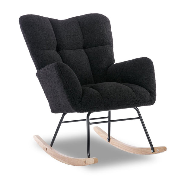 English Elm 050-teddy Fabric Glider Rocking Chair Plush Nursery Accent Seat with Wooden Base W527P176791