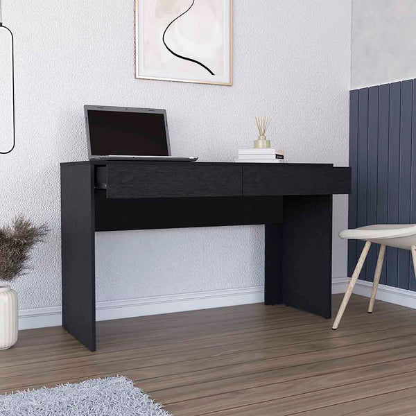 English Elm Computer Desk Aberdeen - Modern Black Wengue Finish With 2 Sleek Drawers For Stylish Storage Solutions B092123101
