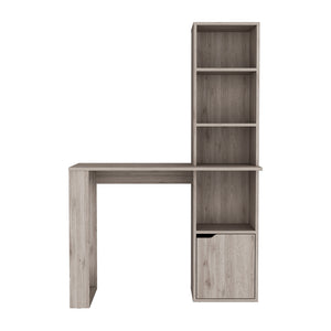 English Elm Computer Desk With Storage Cabinet & 4-Tier Bookcase - Light Gray, Space-Saving Workstation Solution B092123136