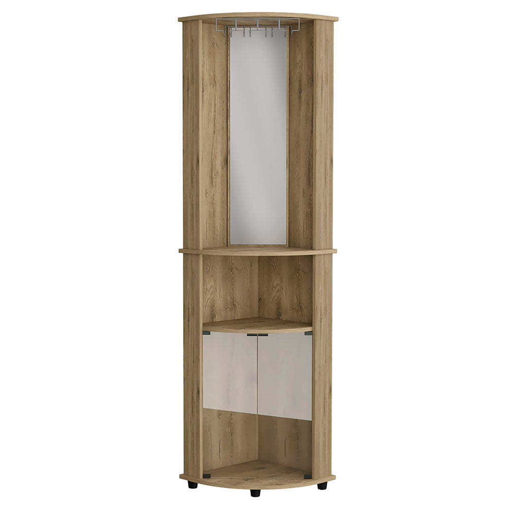 English Elm Corner Bar Cabinet Rialto Macadamia Finish — Space-Saving Corner Storage with 3 Shelves, 74.4"H, Beige B092123305