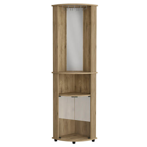 English Elm Corner Bar Cabinet Rialto Macadamia Finish — Space-Saving Corner Storage with 3 Shelves, 74.4"H, Beige B092123305