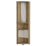 English Elm Corner Bar Cabinet Rialto, Three Shelves, Macadamia Finish