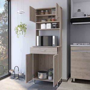 English Elm Pantry Piacenza Two Double Door Cabinet Light Gray – Multi-Shelf Storage, Microwave Space & Drawer B092123112