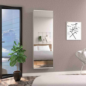 English Elm Wall Mounted Shoe Rack With Mirror Door, Single-Door White Particle Board Organizer, 10-Pair Capacity, Slim Space-Saving 54.3" H x 18.5" W x 8.1" D B092122936