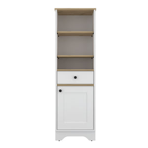English Elm Linen Cabinet With Multiple Shelves, Modern Light Oak & White Finish For Stylish Bathroom Storage B092122879