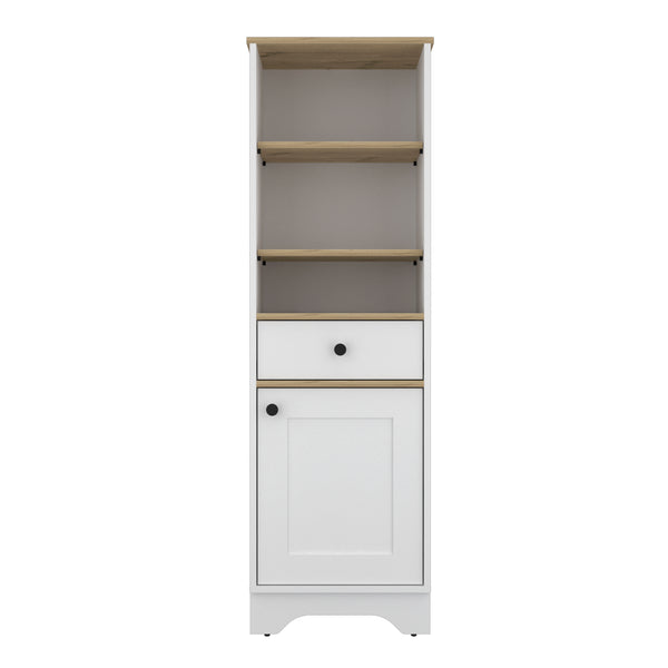 English Elm Linen Cabinet With Multiple Shelves, Modern Light Oak & White Finish For Stylish Bathroom Storage B092122879