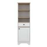 English Elm Linen Cabinet Burnedt, Multiple Shelves, Light Oak / White Finish