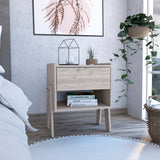 English Elm Nightstand Ferku, Open Shelf, One Drawer, Light Gray Finish