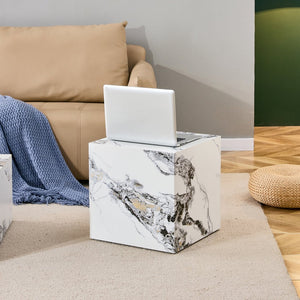 English Elm Modern Cube Coffee Table - Stylish White Mdf With Textured Design For Small Spaces & Living Rooms W1151P194276