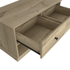 English Elm Storage Bench Beji with Two Drawers and Lower Shelf - Modern Entryway Seat with Shoe Storage and Elegant Finish Light Oak B092122869