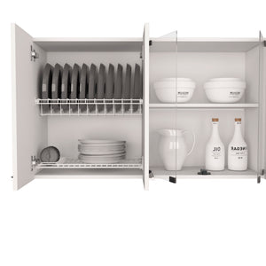 English Elm Superior Wall Cabinet Peoria with Four Shelves, Glass Center Doors, Metal Handles, Durable Design White B092123035