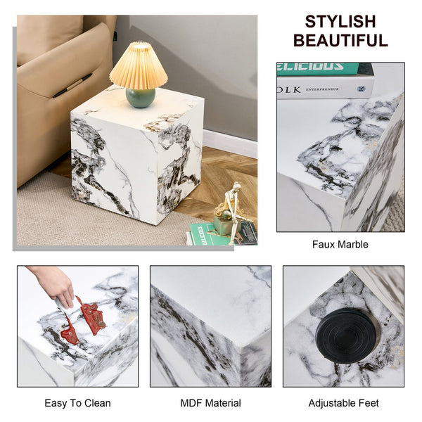 English Elm Modern Cube Coffee Table - Stylish White Mdf With Textured Design For Small Spaces & Living Rooms W1151P194276