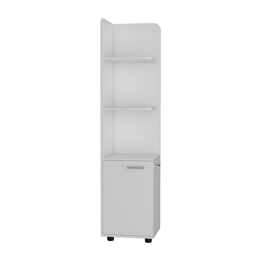 English Elm Freestanding cabinet Kairatu White Finish — One Drawer, 3 Shelves, Durable Particle Board, Versatile Storage Solution B092123125