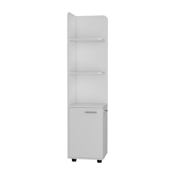 English Elm Freestanding cabinet Kairatu White Finish — One Drawer, 3 Shelves, Durable Particle Board, Versatile Storage Solution B092123125