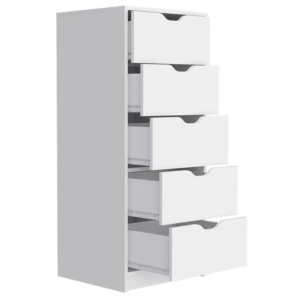 English Elm Dresser Kamran - Slim Five-Drawer Storage Solution In Crisp White Finish For Modern Spaces B092122837