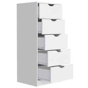 English Elm Dresser Kamran - Slim Five-Drawer Storage Solution In Crisp White Finish For Modern Spaces B092122837
