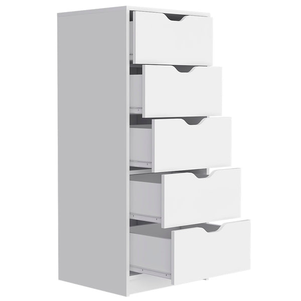 English Elm Dresser Kamran - Slim Five-Drawer Storage Solution In Crisp White Finish For Modern Spaces B092122837