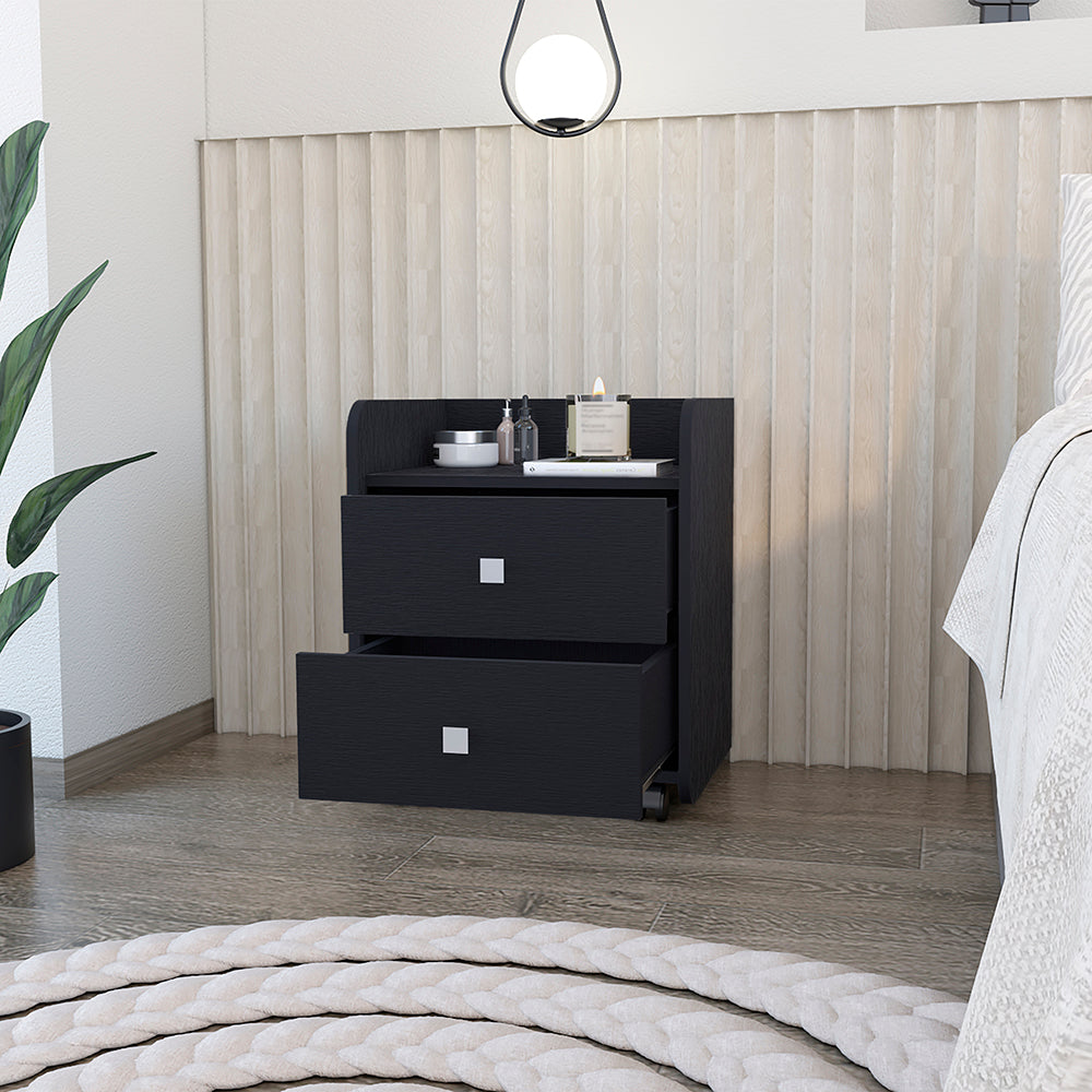 English Elm Nightstand With Metal Handles, Two Spacious Drawers, Modern Black Wengue Finish For Stylish Storage B092122895