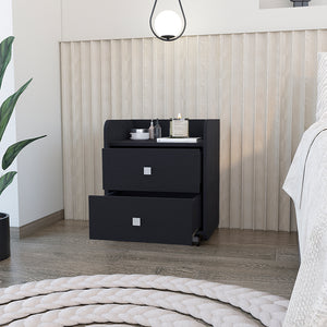 English Elm Nightstand With Metal Handles, Two Spacious Drawers, Modern Black Wengue Finish For Stylish Storage B092122895
