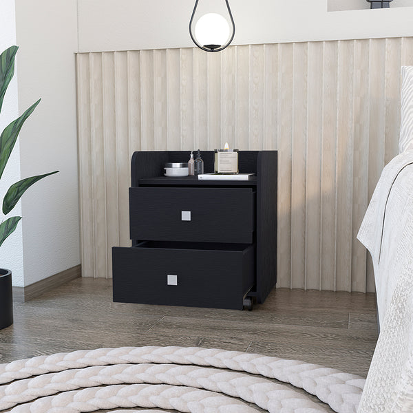 English Elm Nightstand With Metal Handles, Two Spacious Drawers, Modern Black Wengue Finish For Stylish Storage B092122895