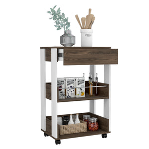 English Elm Kitchen Cart Totti with Microwave Shelf, Rolling Double-Door Storage Cabinet and Spacious Countertop White+Walnut B092122893
