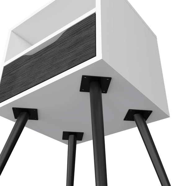 English Elm Nightstand With Open Shelf & Drawer In Smokey Oak And White - Modern Storage Solution For Bedrooms B092122934