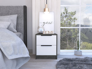 English Elm Nightstand Cervants - Stylish Two-Drawer Storage Solution In Smokey Oak & White Finish, Compact Design B092122885