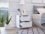 English Elm Nightstand Cervants, Two Drawers, Metal Handle, White Finish