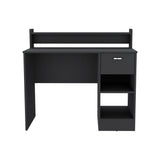 English Elm Computer Desk Delmar With Open Storage Shelves and Single Drawer, Black Wengue Finish