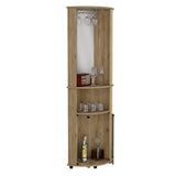 English Elm Corner Bar Cabinet Rialto, Three Shelves, Macadamia Finish