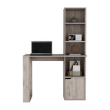 English Elm Computer Desk With Single Door Cabinet and 4-Tier Shelf Bicknell, Light Gray Finish