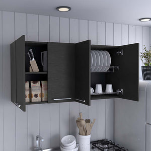 English Elm Kitchen Cabinet Durham Wall Mounted Four-Door in Black Wengue Finish, 47.2x23.6x13.1 cm, Durable Particleboard Storage B092123064