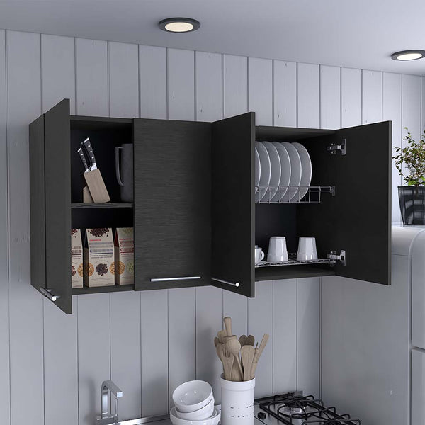 English Elm Kitchen Cabinet Durham Wall Mounted Four-Door in Black Wengue Finish, 47.2x23.6x13.1 cm, Durable Particleboard Storage B092123064