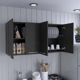 English Elm Kitchen Cabinet Durham, Four Doors, Black Wengue Finish