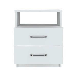 English Elm Nightstand Olienza - Stylish White Finish With 2 Drawers & Open Shelf For Organized Nighttime Essentials B092122826