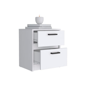 English Elm Nightstand With Two Drawers And Open Shelf - Elegant White Chequered Design For Stylish Storage Solutions B092123118