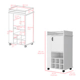 English Elm Bar Cart With Casters Reese, Six Wine Cubbies and Single Door, White Finish