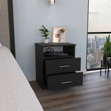 Olivenza Black Nightstand: 2 Drawers, Open Shelf, Metal Hardware | 12.90 x 16.02 x 19.90